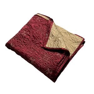 Beautiful Satin Matelasse Reversible Quilt Blanket Bedding Red Tan 70x88 Cover